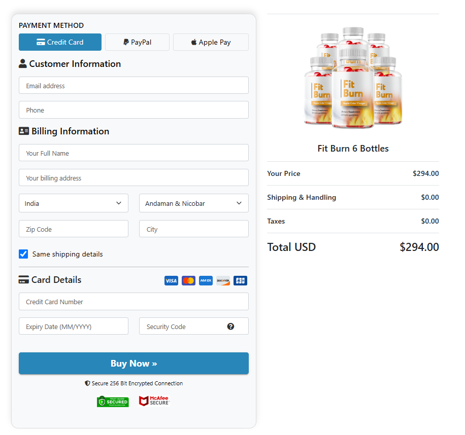 Fit Burn CheckOut Page